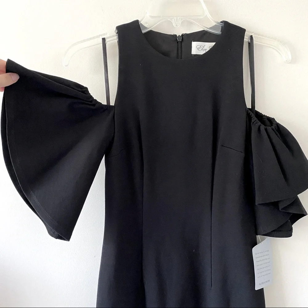Eliza J  Cold Shoulder Ruffle Sleeve Black Dress | 0 Petite | NWT